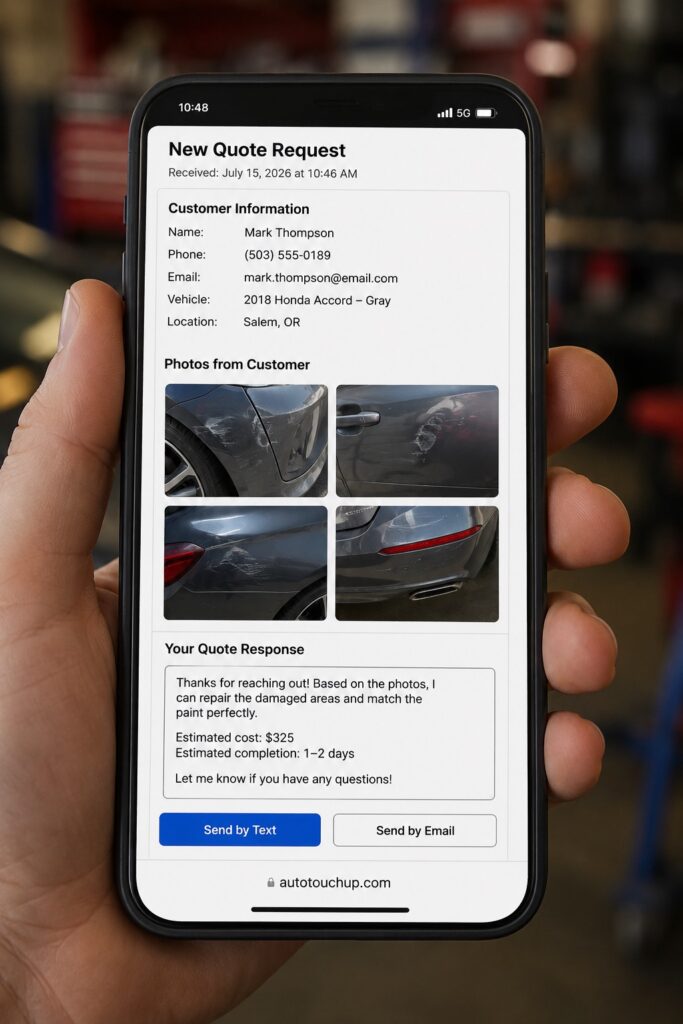 Every quote request from your website delivered right to your phone via text.